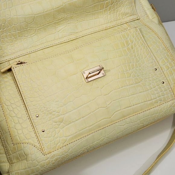 TORY BURCH 797 LARGE TOP ZIP SATCHEL CROSSBODY BAG IN YELLOW CREME CROC - Picture 6 of 12
